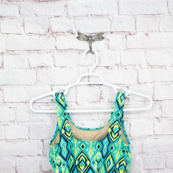 LL Bean BeanSport Swimwear Scoopneck Tankini Top Print Green Size 4 - Picture 4 of 10